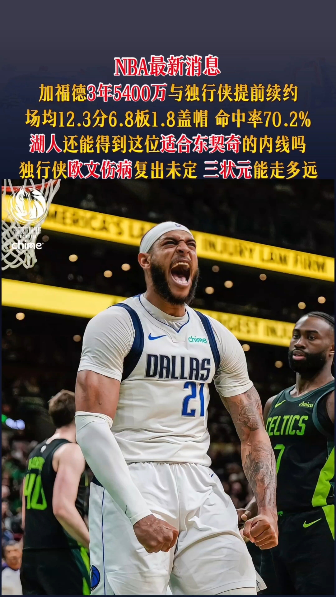 关于性价比拉满！加福德3年5400万提前续约独行侠的信息